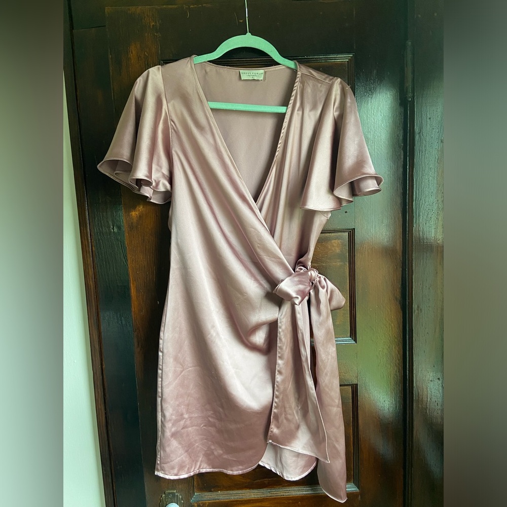 Satin Wrap Mini Dress in Pink/Purple- Size Small
